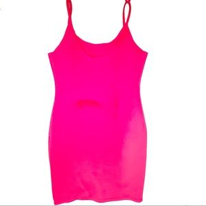 Love J Spaghetti Strap Neon Pink Bodycon Mini Dress